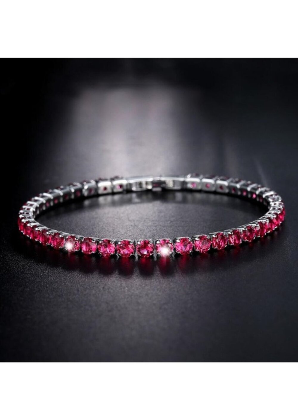 925 SILVER PLATED RUBY ROUND SHINY CHAIN BANGLE WRISTBAND BRACELET, WAAL1349